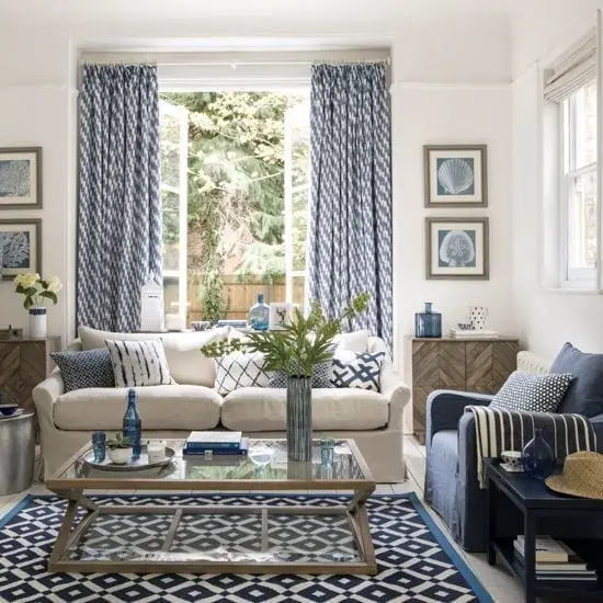 ideas para decorar salas azules de estilo mediterráneo