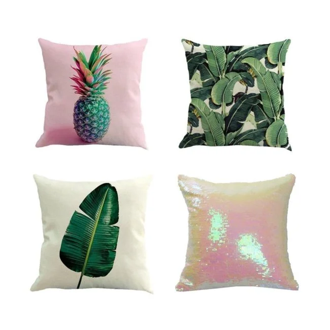 cojines con estampadso tropicales