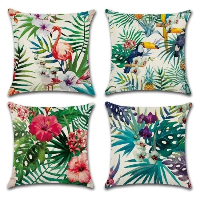 cojines con estampados tropicales