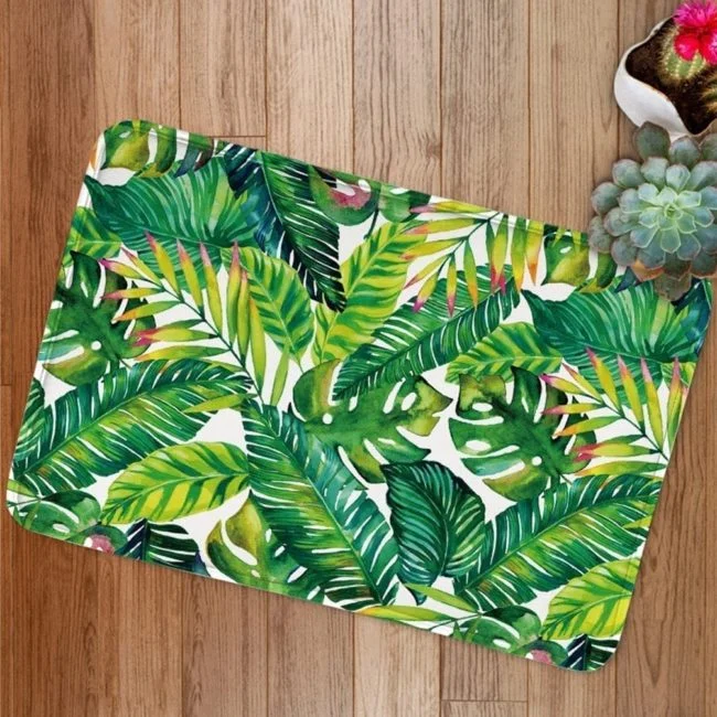 alfombra con hojas tropicales