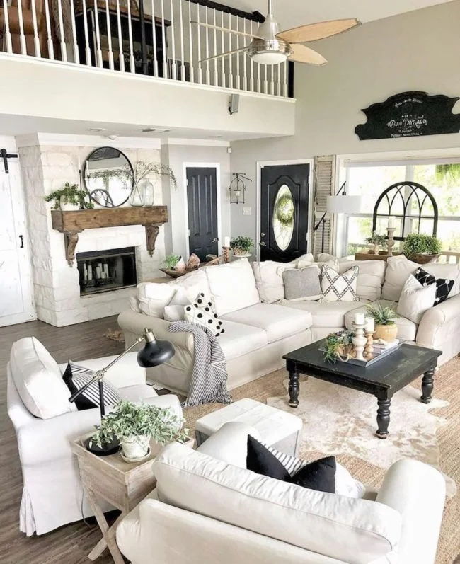 sala blanca estilo granja campestre