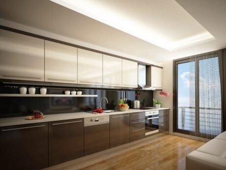 cocina gris y blanco con acilico ---