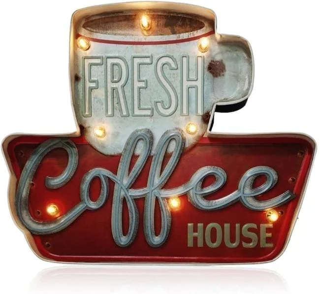 letreros iluminados para el coffee bar