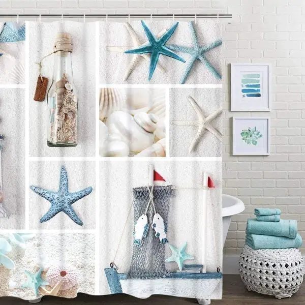 cortina de baño playera con estrellas de mar