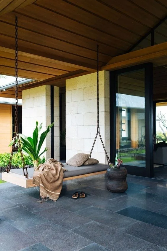 terraza con techo de madera