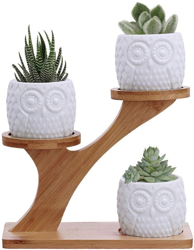 tiestos en forma de buhos para decorar la casa